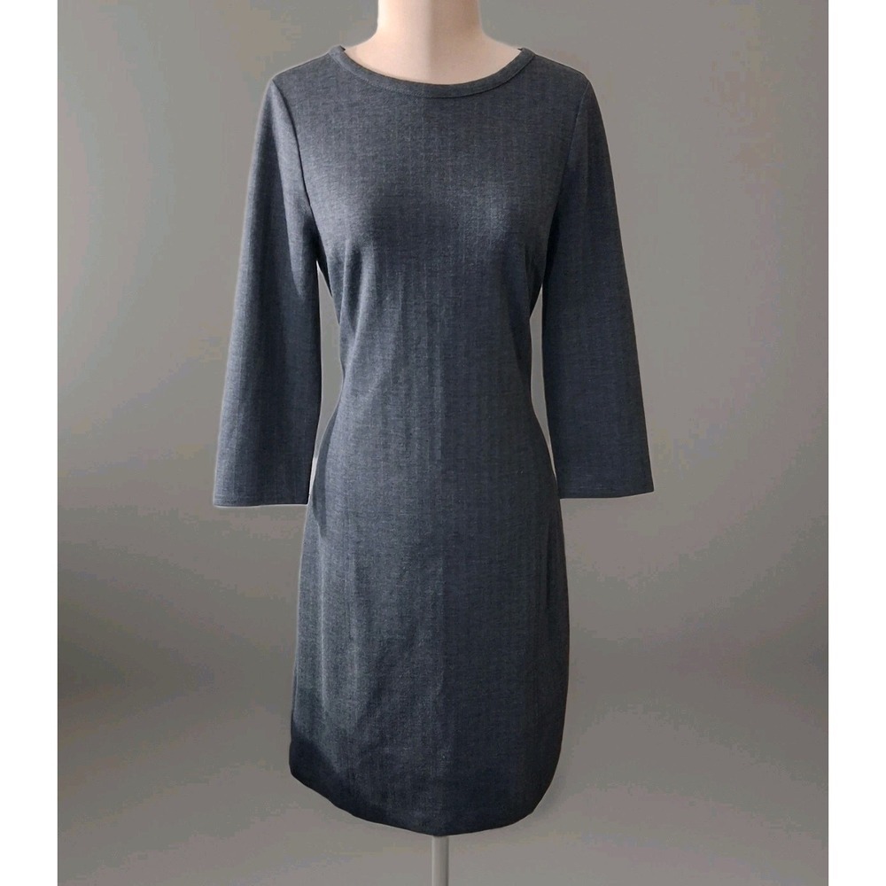 Noir Womens Sheath Dress Sz‎ M Gray Herringbone 3/4 Sleeve Poly/Viscose Spandex